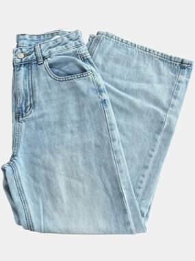 Women's Light Wash High Waisted Wide Leg Jeans Light Blue Denim Pants Y2K Small